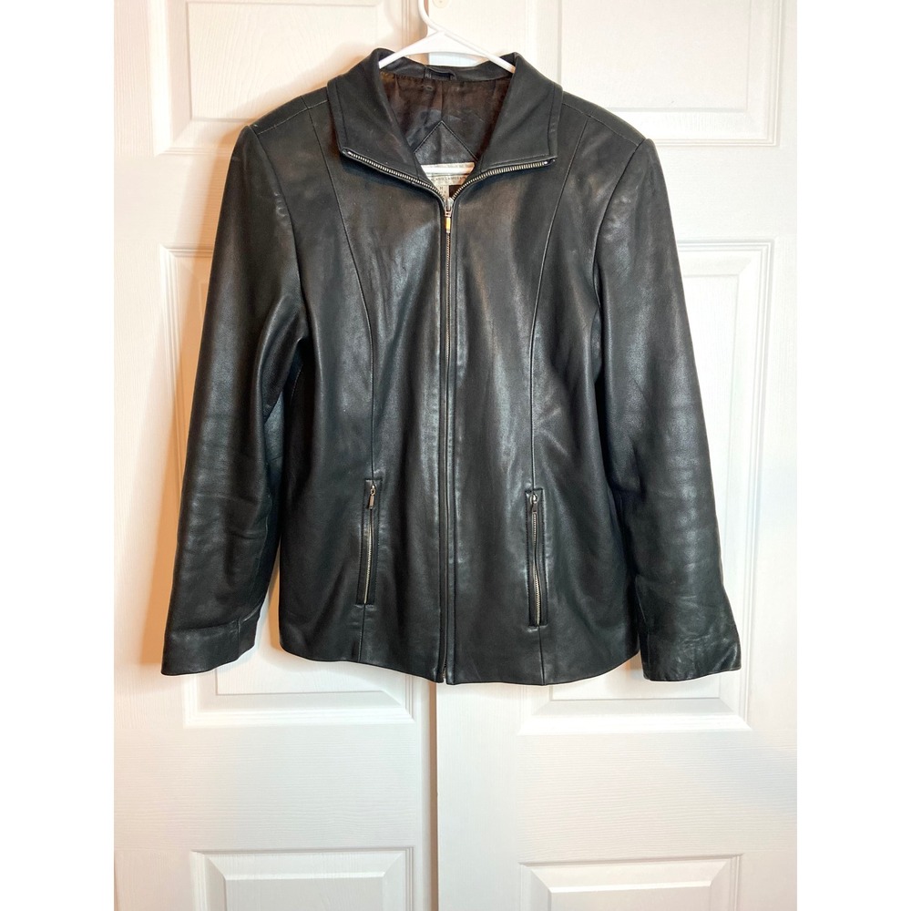 90s Valerie Stevens Black New Zealand Lambskin Leather Zip Jacket Medium
